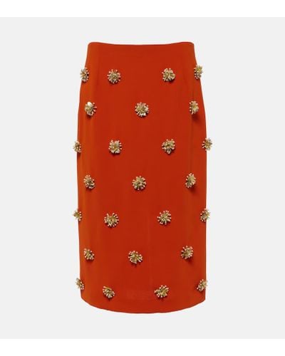 Dries Van Noten Floral-applique Crepe Midi Skirt - Orange