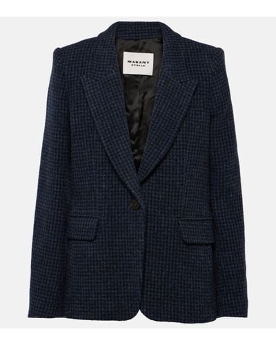 Isabel Marant Blazer À Boutonnage Simple En Laine Brossée Pied-de-poule Kerstin - Bleu