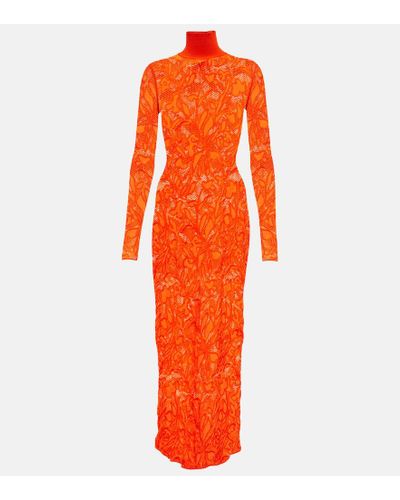 Alaïa Alaia Lace Turtleneck Maxi Dress - Orange