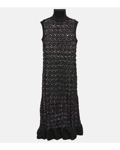 Ganni Metallic Knit Turtleneck Midi Dress - Black