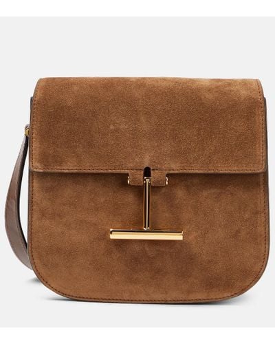 Tom Ford Tara Mini Leather And Suede Crossbody Bag - Brown