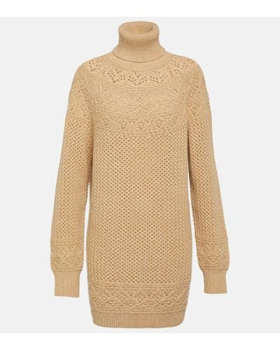 Loro Piana Crochet Cashmere Turtleneck Sweater - Natural