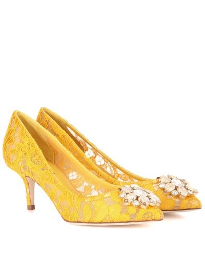 Dolce & Gabbana Bellucci Embellished Lace Court Shoes - Yellow