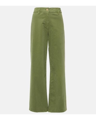 Nili Lotan Megan High-rise Cotton Wide-leg Trousers - Green
