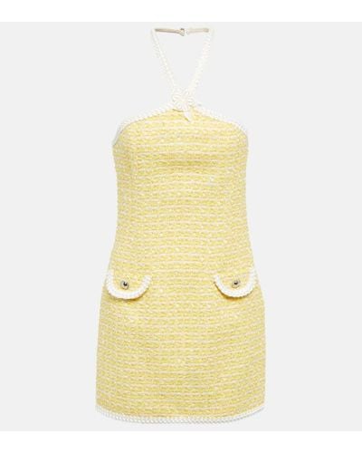 Alessandra Rich Vestido corto de tweed con cuello halter - Amarillo