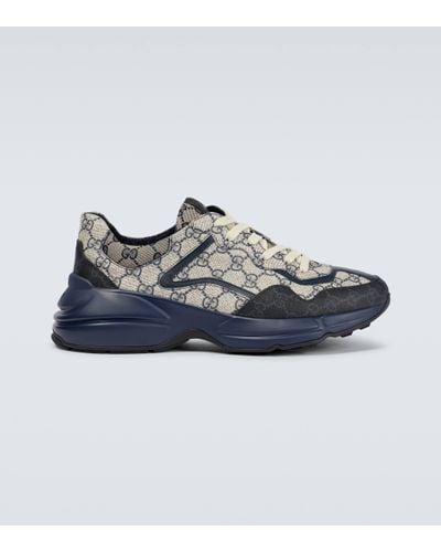 Gucci Rhyton gg-print Leather And Canvas Trainers - Blue