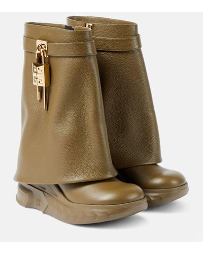Givenchy Shark Lock Biker Leather Ankle Boots - Green