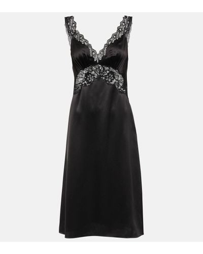 Saint Laurent Lace-trimmed Silk Satin Crepe Slip Dress - Black