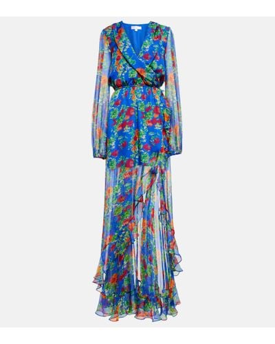 Caroline Constas Vivian Floral Silk Chiffon Wrap Dress - Blue