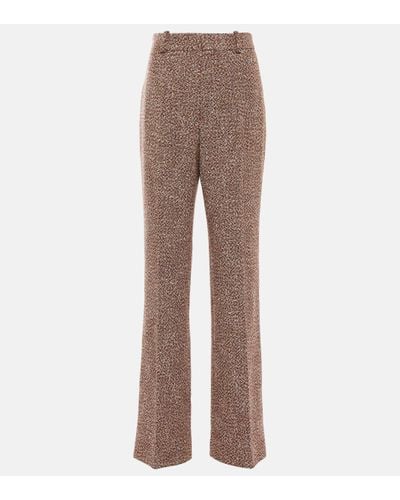 Chloé Pantalon ample a taille mi-haute en tweed - Marron