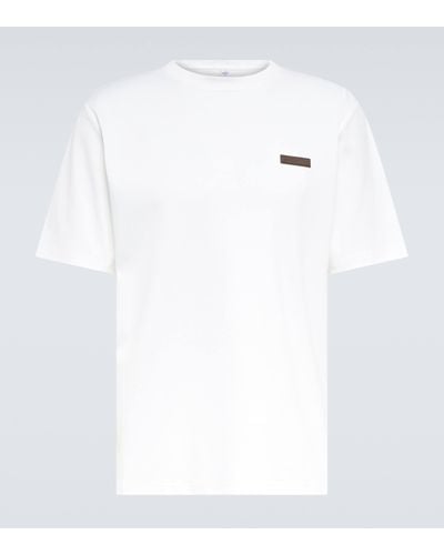 Berluti Leather-trimmed Cotton T-shirt - White