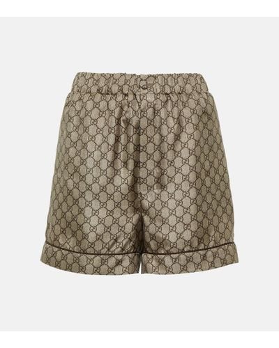 Gucci Bedruckte Shorts GG aus Seiden-Twill - Natur