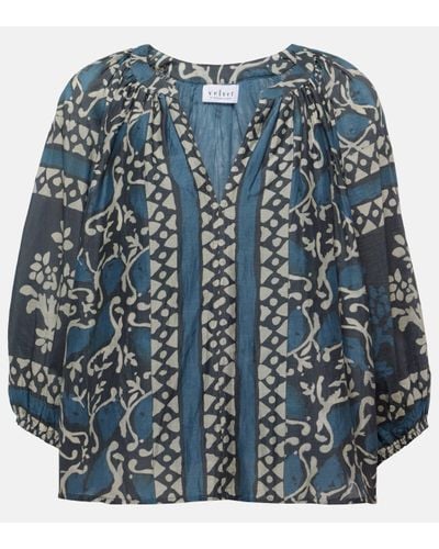 Velvet Dayana Printed Cotton And Silk Blouse - Blue