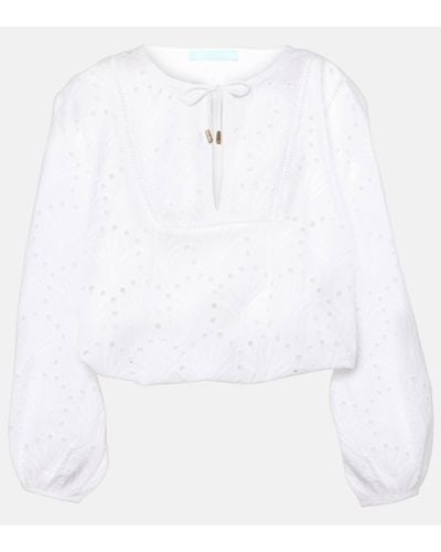 Melissa Odabash Angie Puff-sleeve Cotton Crop Top - White