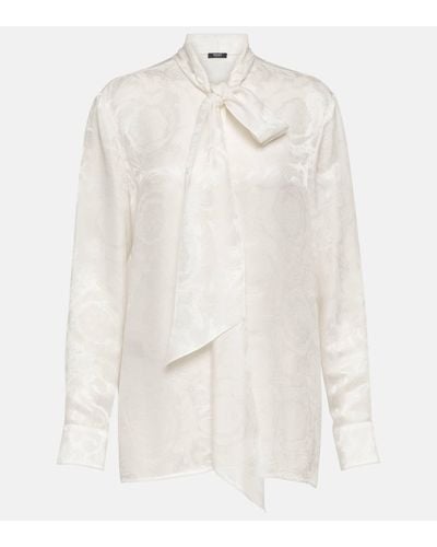 Versace Barocco Silk-trimmed Jacquard Blouse - White