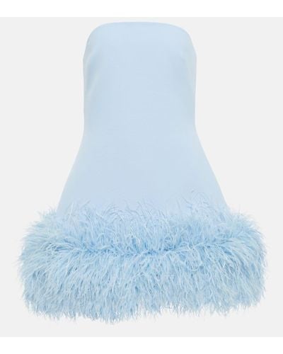Safiyaa Feather-trimmed Crepe Minidress - Blue