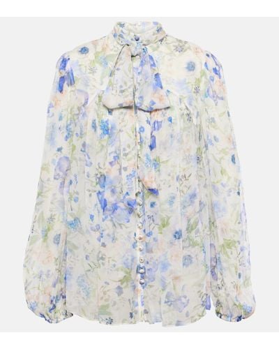Zimmermann Blusa Natura floral con lazada - Azul