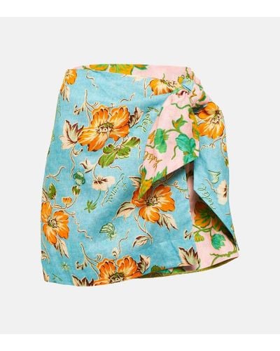 ALÉMAIS Mana Floral Patchwork Linen Wrap Skirt - Blue
