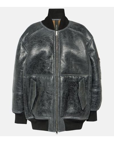 Blancha Shearling And Leather Bomber Jacket - Gray