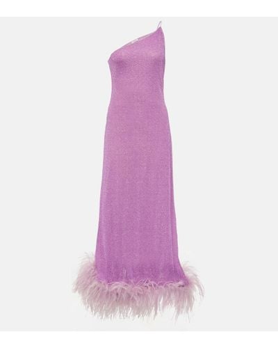Oséree Lumiere Plumage One-shoulder Maxi Dress - Purple