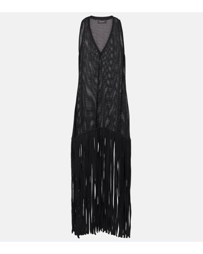 Adriana Degreas Tricot Knit Fringed Maxi Dress - Black