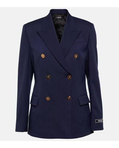 Versace Medusa Double-breasted Wool Blazer - Blue