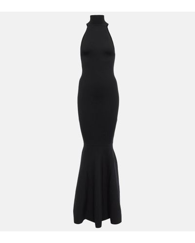 Nina Ricci High-neck Wool-blend Maxi Gown - Black