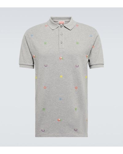 KENZO Pixels Embroidered Cotton Polo Shirt - Gray