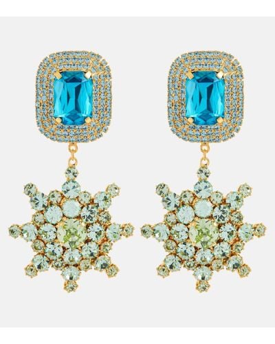 Magda Butrym Starbust Drop Brass And Crystals Pendant Earrings - Blue