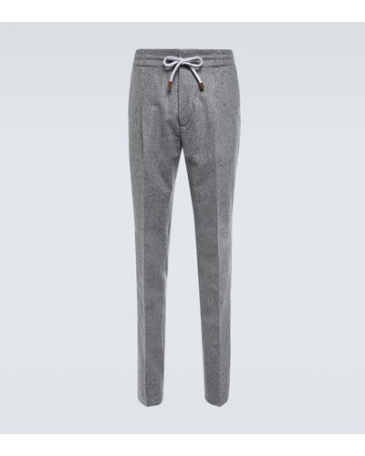 Brunello Cucinelli Drawstring Wool Trousers - Grey