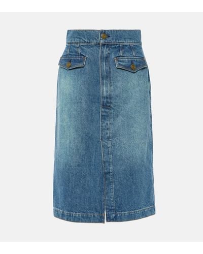 FRAME High-rise Denim Midi Skirt - Blue
