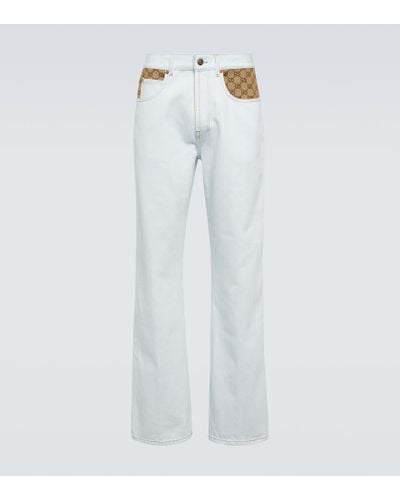 Gucci Jeans en denim con lona GG - Blanco