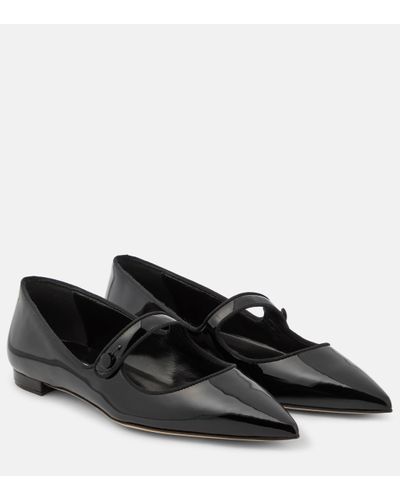 Manolo Blahnik Campari Patent Leather Mary Jane Flats - Black