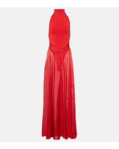 Alaïa Jersey And Mesh Maxi Dress - Red