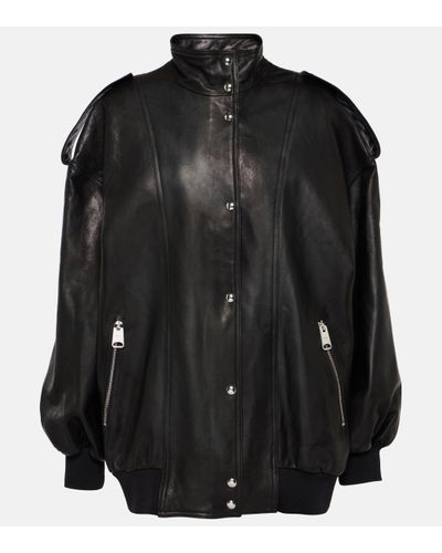 Khaite Farris Leather Bomber Jacket - Black
