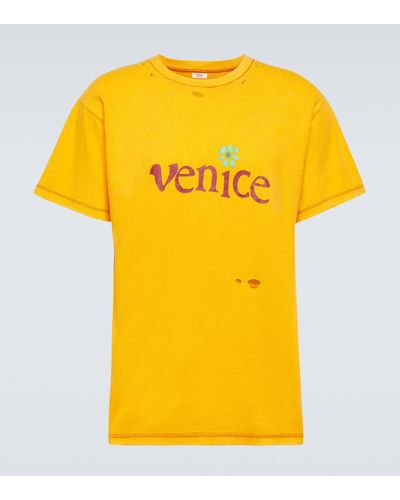 ERL Venice Cotton And Linen T-shirt - Yellow