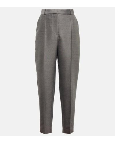 Totême Mid-rise Straight Cotton And Wool-blend Pants - Gray