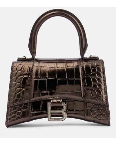 Balenciaga Hourglass Xs Croc-effect Leather Tote Bag - Black