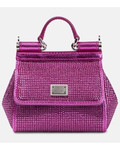 Dolce & Gabbana Sicily Mini Embellished Satin Shoulder Bag - Purple