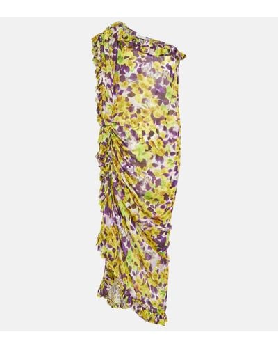 Dries Van Noten Vestido midi de saten floral con volante - Multicolor