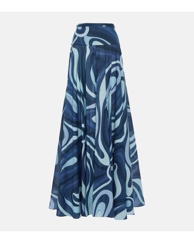Emilio Pucci Marmo-print Cotton Maxi Skirt - Blue
