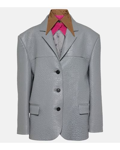 Prada Oversized Leather Jacket - Grey