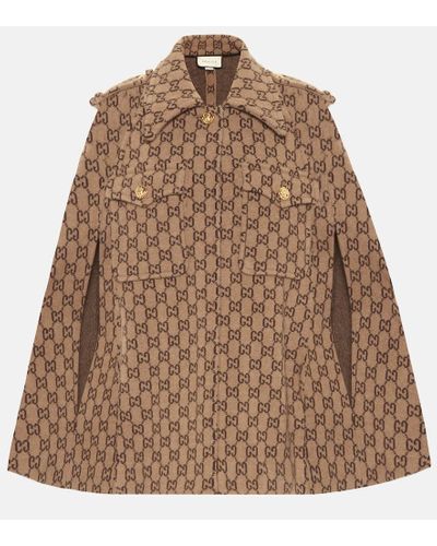 Gucci Cape Aus Wolle Mit GG Motiv - Natur