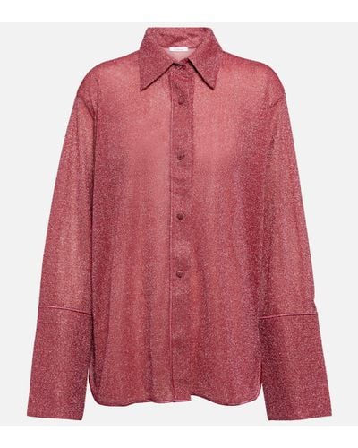Oséree Lumiere Metallic Sheer Shirt - Red