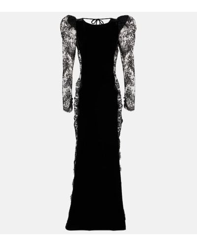 Alessandra Rich Vestido largo de terciopelo con encaje - Negro