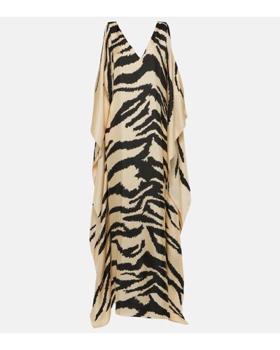 Oscar de la Renta Tiger-print Silk Twill Kaftan - Metallic