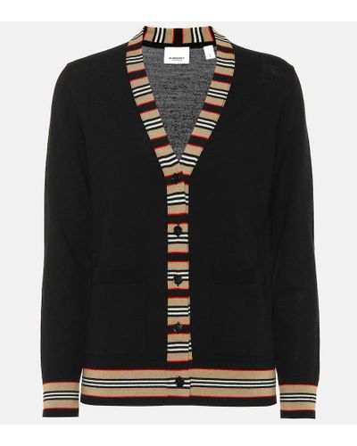 Burberry Icon Stripe Detail Wool Cardigan - Black