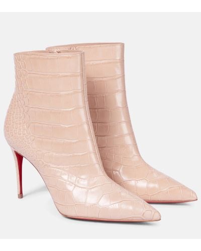 Christian Louboutin Croc-effect Leather Ankle Boots - Natural
