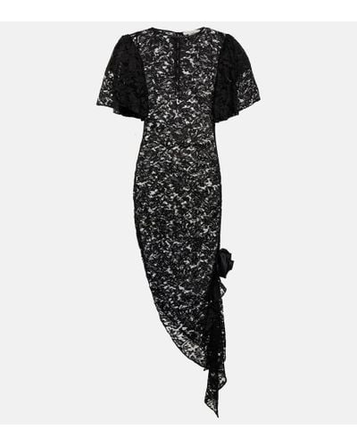 Alessandra Rich Asymmetric Lace Midi Dress - Black