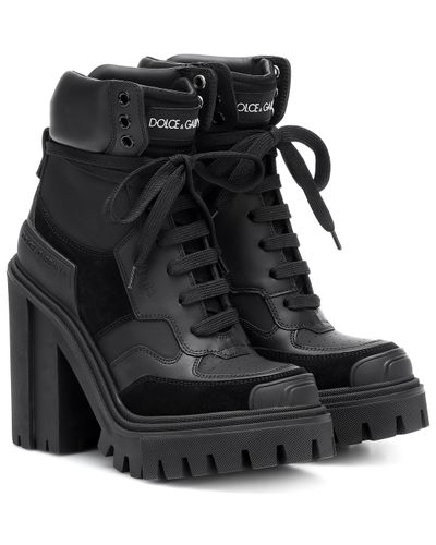 Dolce & Gabbana Trekking Leather Ankle Boots - Black
